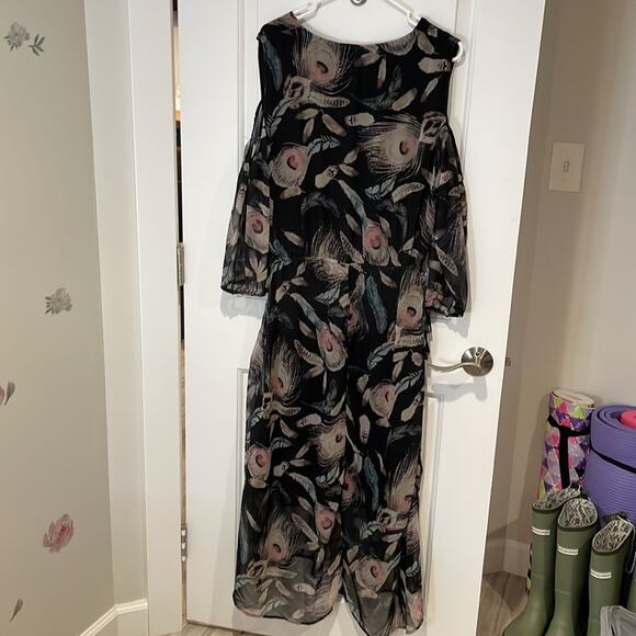 La Bellum by Hillary Scott feather print cold shoulder dress medium - Picture 8 of 10